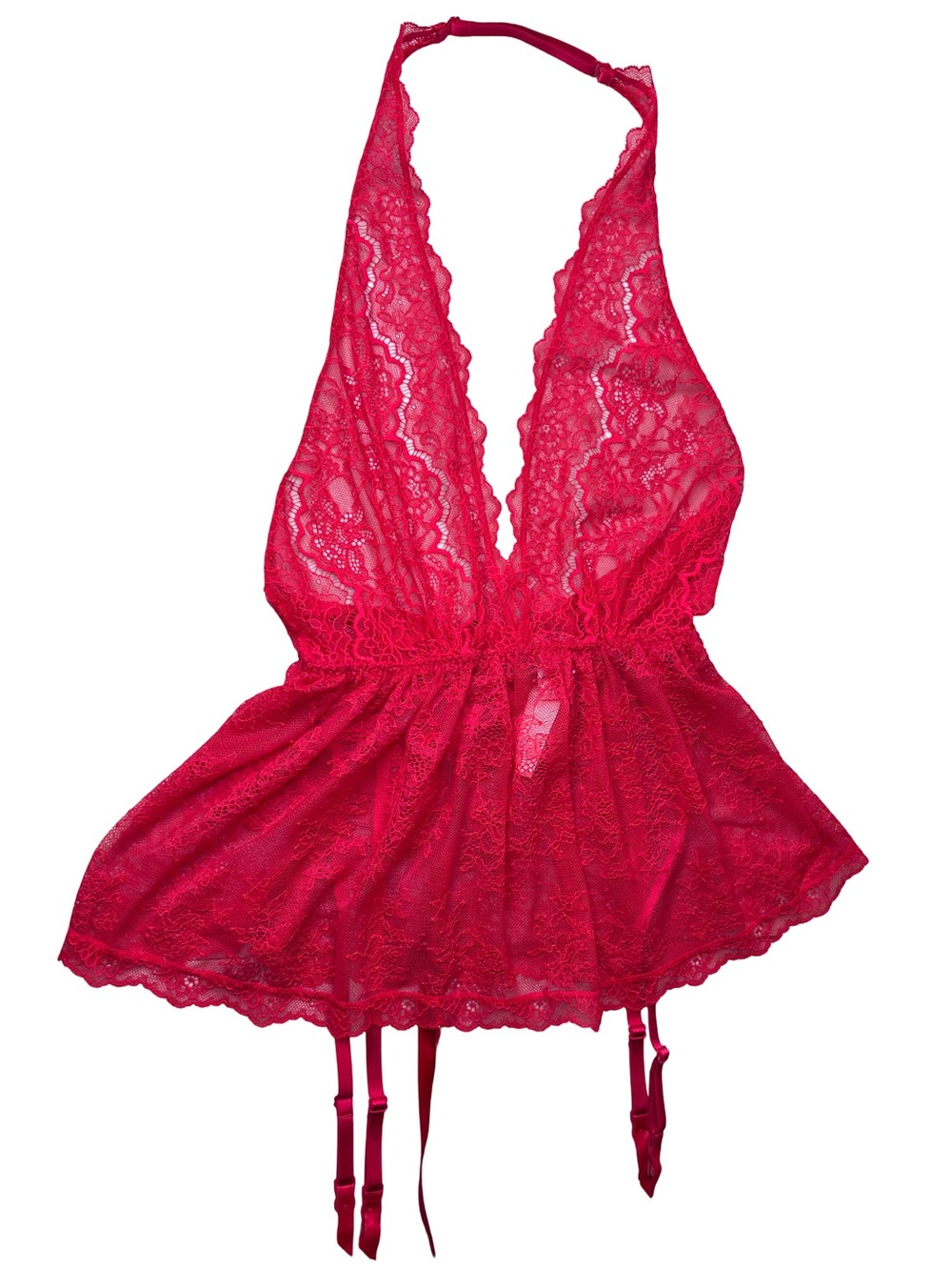NWT Victoria's Secret Dream Angels Lace Tulle Plunge Babydoll Garter Lingerie S